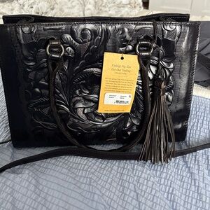 Patricia Nash black gray Embossed Leather bag